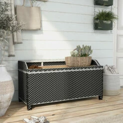 Coupon 🌟 Furniture Of America Courtnie Outdoor Poolside Storage Bench Black 🥰