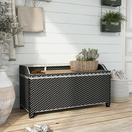 Coupon 🌟 Furniture Of America Courtnie Outdoor Poolside Storage Bench Black 🥰