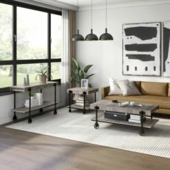 Hot Sale 💯 Hyssop Industrial 3-piece Coffee Table Set By Furniture Of America Natural Tone 🌟