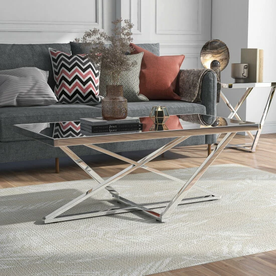 Hot Sale 🧨 Furniture Of America Marchat Glam Chrome 47-in Mirror Top Coffee Table 🔔