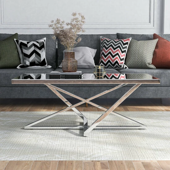 Hot Sale 🧨 Furniture Of America Marchat Glam Chrome 47-in Mirror Top Coffee Table 🔔 - Image 3