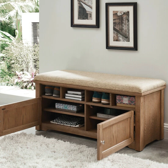 Outlet ✔️ Furniture Of America Mals Country Padded Seat 2-door Storage Bench Oak ⌛ - Image 2