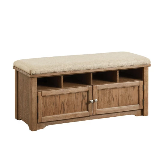 Outlet ✔️ Furniture Of America Mals Country Padded Seat 2-door Storage Bench Oak ⌛ - Image 3