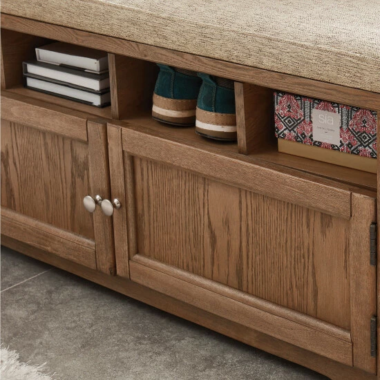 Outlet ✔️ Furniture Of America Mals Country Padded Seat 2-door Storage Bench Oak ⌛ - Image 5