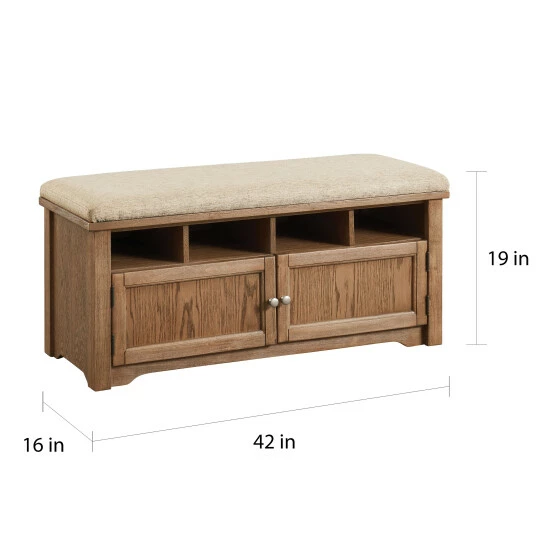 Outlet ✔️ Furniture Of America Mals Country Padded Seat 2-door Storage Bench Oak ⌛ - Image 6