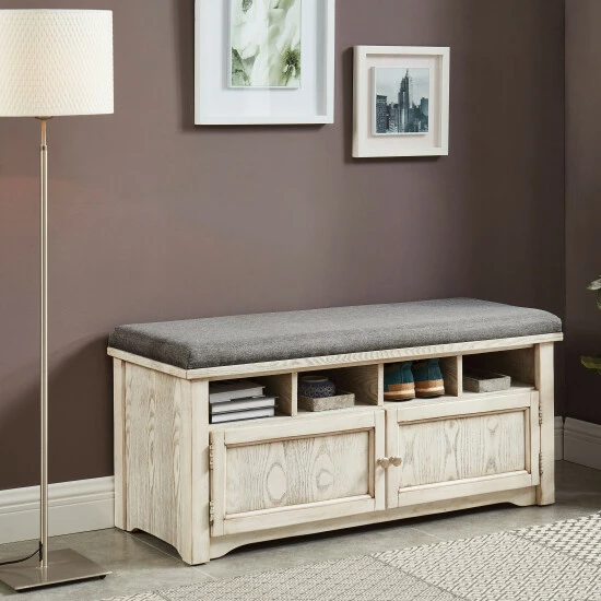 Outlet ✔️ Furniture Of America Mals Country Padded Seat 2-door Storage Bench Oak ⌛ - Image 7
