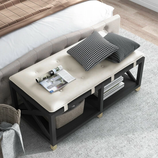 Best deal ⌛ Furniture Of America Bench With Removeable Leatherette Cushions Brown 🔥 - Image 2