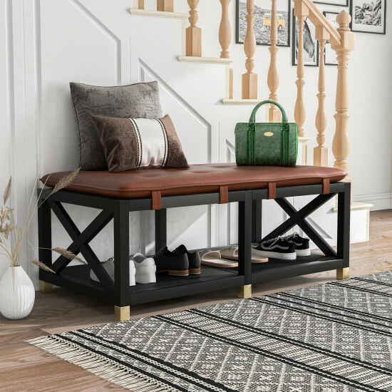 Best deal ⌛ Furniture Of America Bench With Removeable Leatherette Cushions Brown 🔥 - Image 4