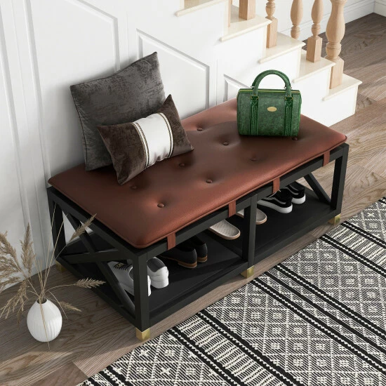 Best deal ⌛ Furniture Of America Bench With Removeable Leatherette Cushions Brown 🔥 - Image 5