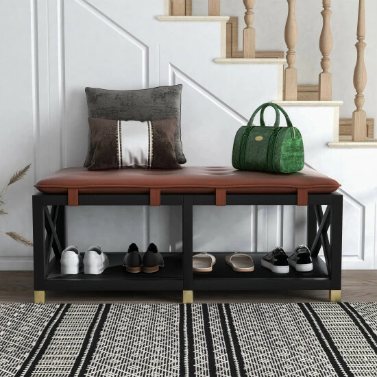 Best deal ⌛ Furniture Of America Bench With Removeable Leatherette Cushions Brown 🔥 - Image 6