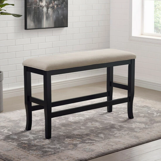 Flash Sale ❤️ Furniture Of America Zita Padded Counter Height Dining Bench Black - Beige Fabric ✨