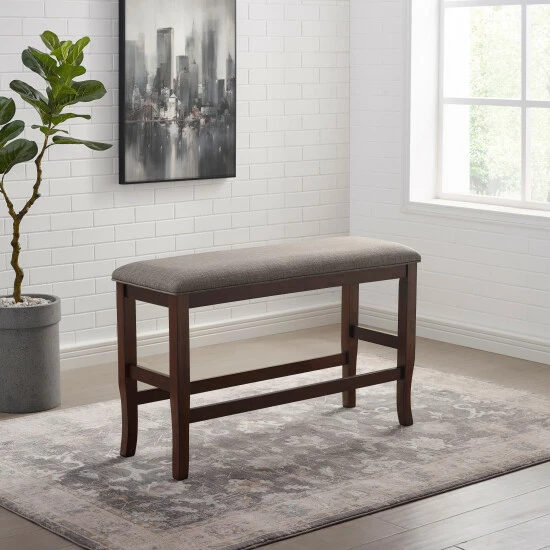 Flash Sale ❤️ Furniture Of America Zita Padded Counter Height Dining Bench Black - Beige Fabric ✨ - Image 3