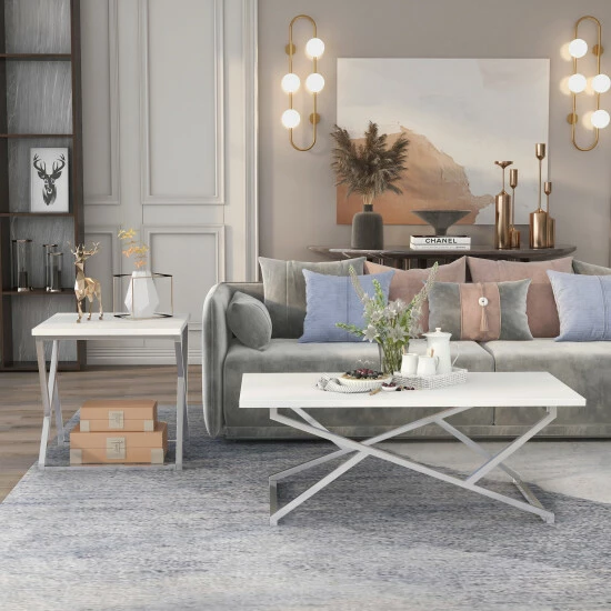 Wholesale 🌟 Furniture Of America Cano White Glam 2-Piece Living Room Table Set 🧨 - Image 2