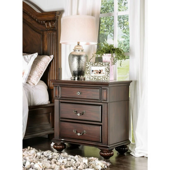 Budget 🛒 Furniture Of America Vame Traditional 3-Drawer Solid Wood Nightstand Dark Walnut 🔥