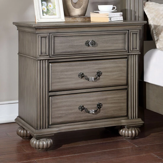 Budget 🛒 Furniture Of America Vame Traditional 3-Drawer Solid Wood Nightstand Dark Walnut 🔥 - Image 2