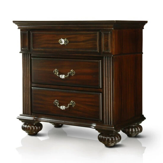 Budget 🛒 Furniture Of America Vame Traditional 3-Drawer Solid Wood Nightstand Dark Walnut 🔥 - Image 3