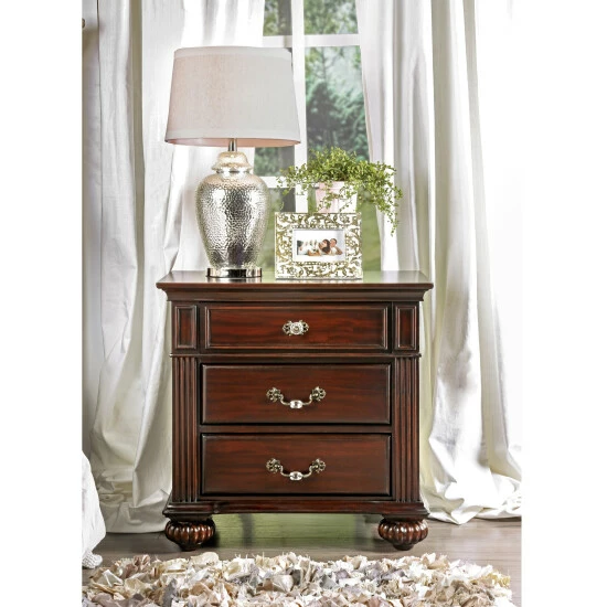 Budget 🛒 Furniture Of America Vame Traditional 3-Drawer Solid Wood Nightstand Dark Walnut 🔥 - Image 7