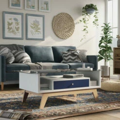 Buy ⌛ Furniture Of America Tevi Mid-century Modern 47-inch 1-shelf Coffee Table Navy 🔔