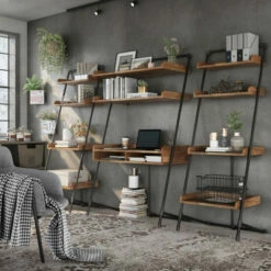 Cheap 🛒 Furniture Of America Callana 3-piece Computer Desk And Display Shelf Set Vintage Grey Oak 🎉