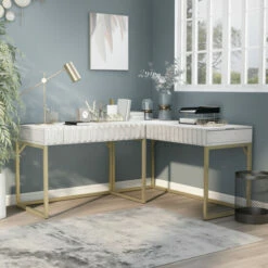 Promo 🔥 Furniture Of America Bird Lift-top L-Shaped Computer Desk With USBs Antique White 🌟