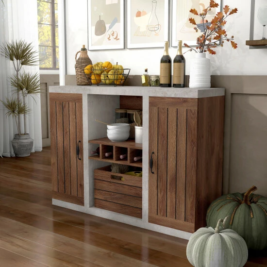 Promo π Furniture Of America Xole 47-in. Rustic 2-cabinet Sideboard Distressed Walnut/cement π - Image 2