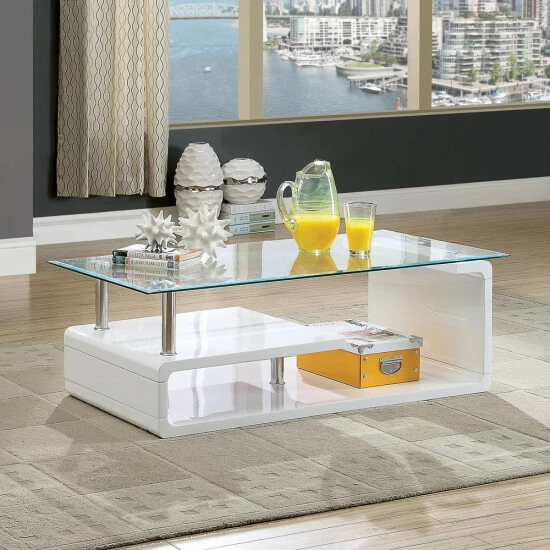 Best Sale ⭐ Furniture Of America Rost Contemporary White 47-inch 2-shelf Coffee Table 💯