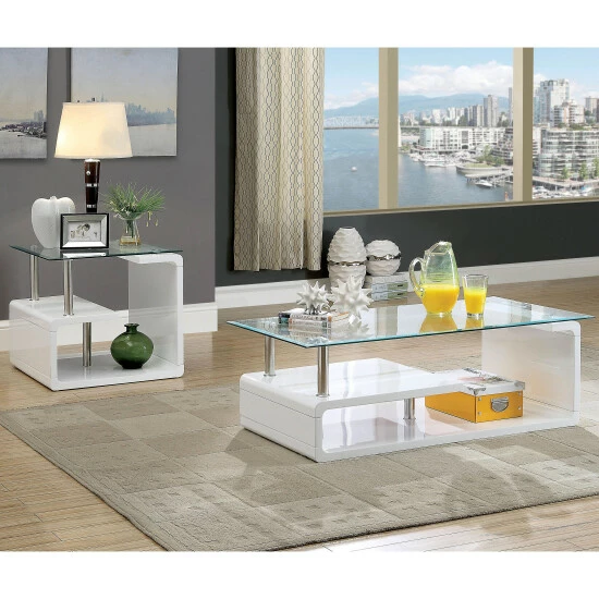 Best Sale ⭐ Furniture Of America Rost Contemporary White 47-inch 2-shelf Coffee Table 💯 - Image 2