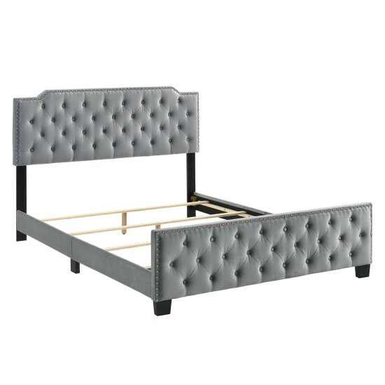 New 🔥 Furniture Of America Galavant Contemporary Upholstered Panel Bed Light Grey 🛒 - Image 5