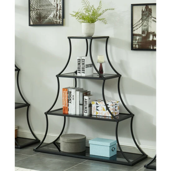 Best Pirce βοΈ Furniture Of America Gliny Contemporary Glass Shelves Bookcase π - Image 4