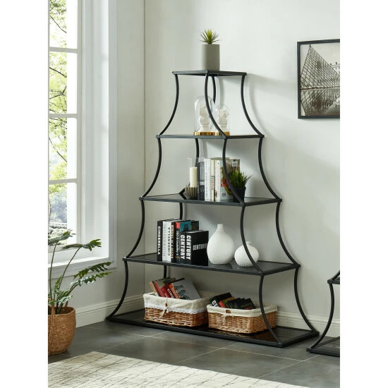 Best Pirce βοΈ Furniture Of America Gliny Contemporary Glass Shelves Bookcase π - Image 5