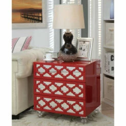 Best Sale 🎉 Furniture Of America Brey Contemporary 24-inch 3-drawer Side Table Red 🎁