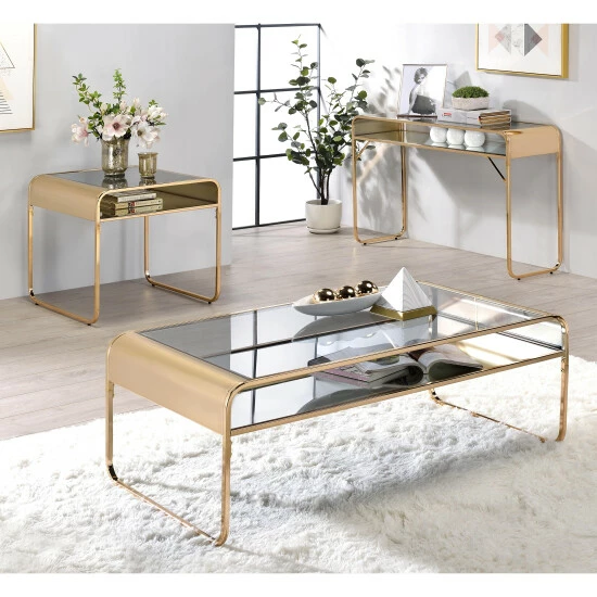Buy 🔔 Furniture Of America Watler Gold 3-piece 48-inch 1-shelf Coffee Table Set 😀