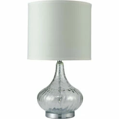 Hot Sale 🧨 Furniture Of America Gracewood Hollow Ajanovic Clear Bulbous Glass Lamp W/ Cream Drum Shade Chrome / Clear 🎁