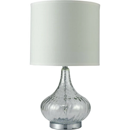 Hot Sale 𧨠Furniture Of America Gracewood Hollow Ajanovic Clear Bulbous Glass Lamp W/ Cream Drum Shade Chrome / Clear π
