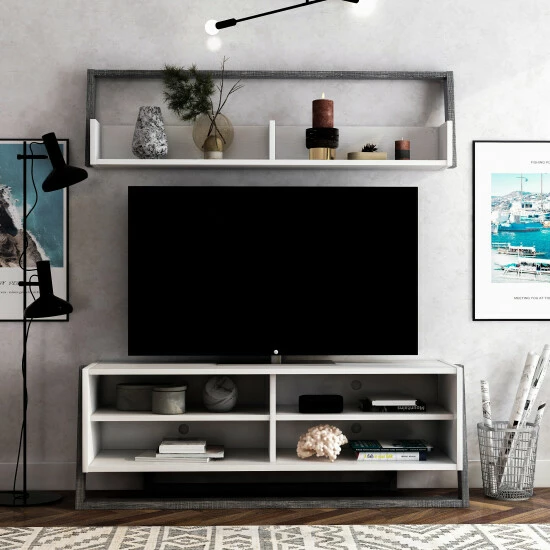 Cheapest ⌛ Furniture Of America Isabelle 2-piece TV Console And Floating Shelf Set 91"w White/distressed Grey ⭐ - Image 5