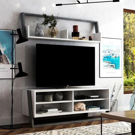 Cheapest ⌛ Furniture Of America Isabelle 2-piece TV Console And Floating Shelf Set 91"w White/distressed Grey ⭐ - Image 6