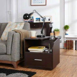 Best deal 🎁 Furniture Of America Sove Modern Brown 20-inch 1-shelf 1-drawer Side Table 🔔